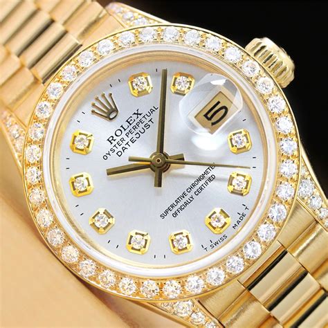 womens rolex 18k gold watch price|rolex ladies datejust diamond bezel.